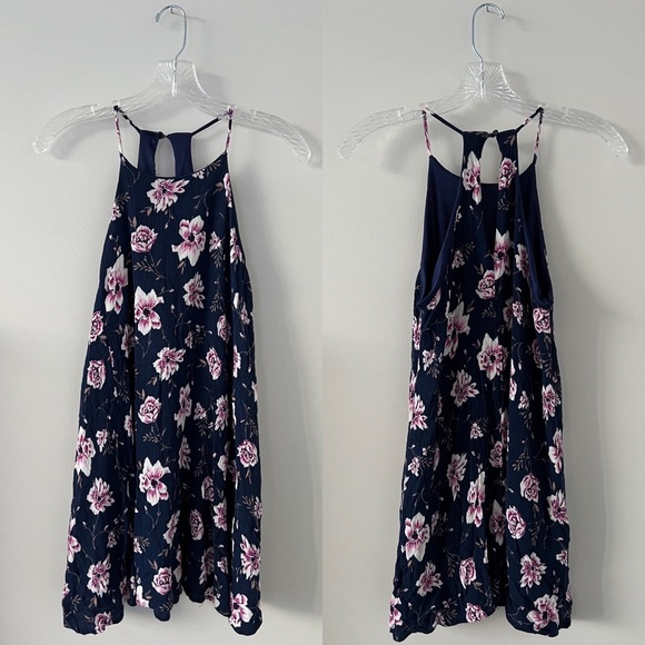 Lulus Blue Floral Print Halter Neckline Babydoll Dress Size Small - Picture 1 of 5